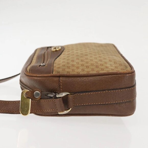 GUCCI Micro GG Canvas Shoulder Bag Suede Beige Gold Auth BA6442 - Picture 7 of 16